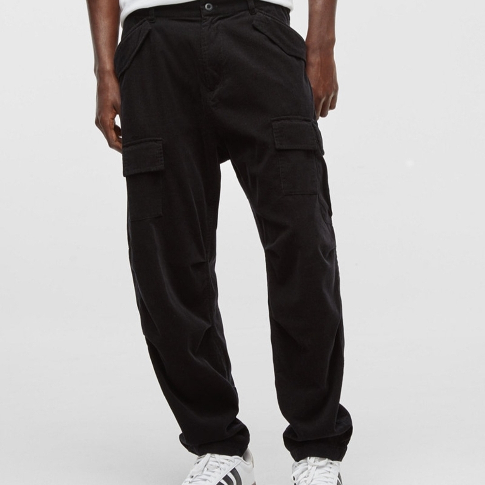 Mode of One Men’s Regular Fit Cotton Tapered Cargo Pants Deep Black Size 38 NWT